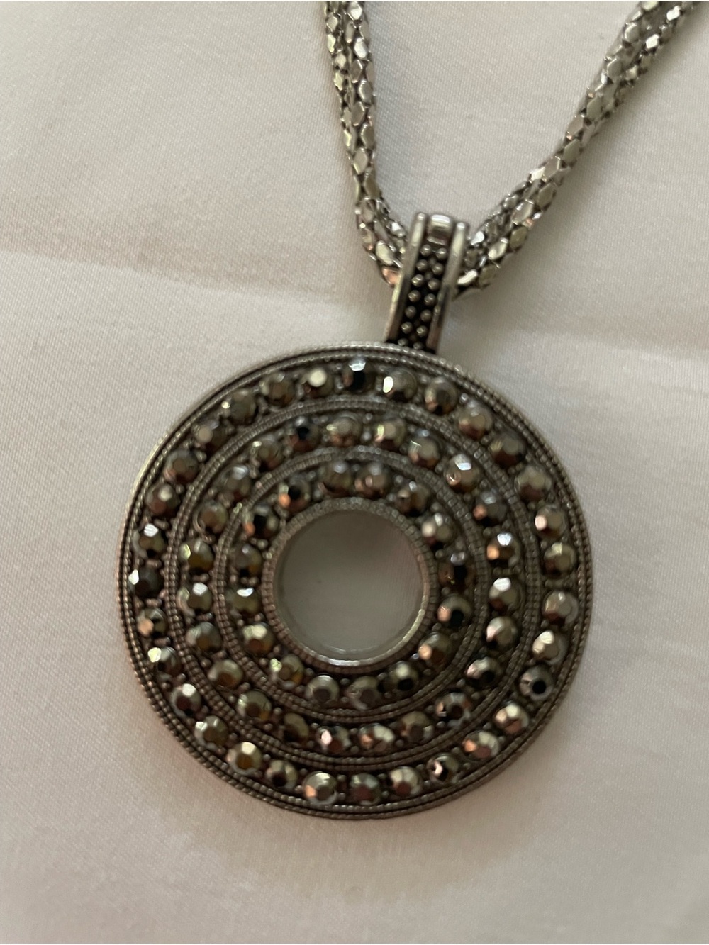 Silver-Tone Round Crystal Pendant Necklace - Silver